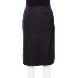 Pre Owned Armani Collezioni Navy Blue Silk Jacquard Pencil Skirt M