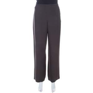 Armani Collezioni Brown Crepe Wide Leg Trouser M