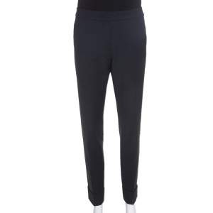 Armani Collezioni Charcoal Grey Stretch Knit Cuffed Hem Tailored Trousers M