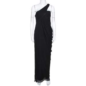 Armani Collezioni Black Silk Draped One Shoulder Asymmetric Gown M