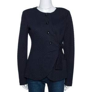 Pre Owned Armani Collezioni Navy Blue Textured Tie Detail Jacket L