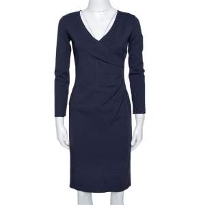 مملوكة مسبقًا فستان أرماني كوليزوني مجسم مكشكش تريكو أزرق ميدنايت مقاس صغير (سمول)