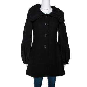 Pre Owned Armani Collezioni Black Wool Ruffle Collar Short Coat S