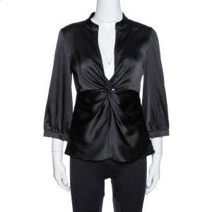 Pre Owned Armani Collezioni Black Silk Satin Twisted Knot Detail Top M 