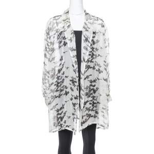 مملوكة مسبقًا Armani Collezioni Grey Silk Stencil Floral Ruched Top M