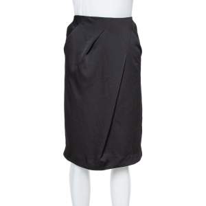 Armani Collezioni Black Georgette Draped Knee Length Skirt L