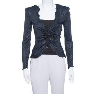 Pre Owned جاكيت أرماني كوليزوني خفيف أزرار أمامية مزخرف غليتر أزرق كحلي مقاس صغير (سمول)