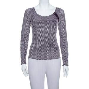 Armani Collezioni Purple Wave Pattern Knit button Detail Top S