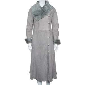 Pre Owned Armani Collezioni Grey Suede Paneled Fur lined Long Coat M