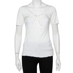 Armani Collezioni White Knit Draped Neck Detail Top M