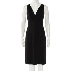 Armani Collezioni Black Crepe Quilted Waist Detail Sleeveless Midi Dress L