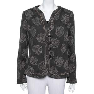 Pre Owned Armani Collezioni Grey Italian Rose Jacquard Knit Button Front Blazer XL