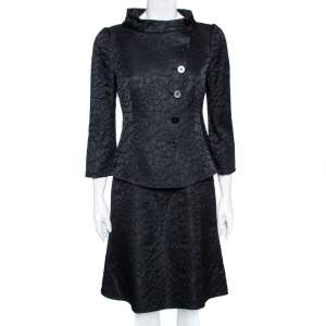 Armani Collezioni Black Jacquard Wool Sleeveless Dress & Button Front Jacket M