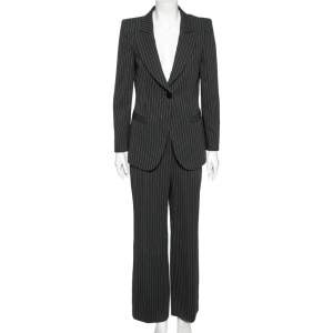 Armani Collezioni Black Pin Striped Crepe Single Breasted Suit M 