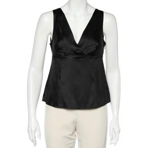 Armani Collezioni Black Silk Satin Sleeveless Top M