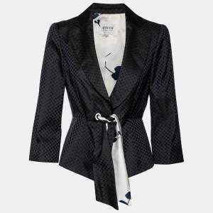 Pre Owned Armani Collezioni Navy Blue Jacquard Front Tie Detail Blazer M