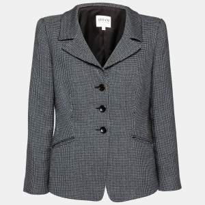Pre Owned Armani Collezioni Olive Green and Blue Checkered Textured Wool Blazer L 