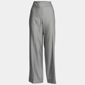 Pre Owned Armani Collezioni Grey Wool Crepe Straight Leg Pants L