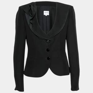 Pre Owned Armani Collezioni Black Crepe Ruffled Lapel Detail Blazer M