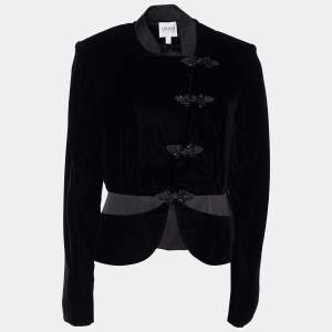 Pre Owned Armani Collezioni Black Velvet Jeweled Button Blazer M