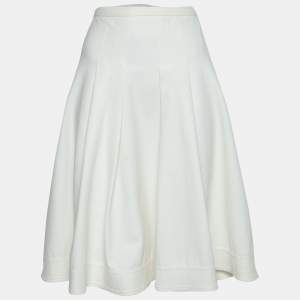 Pre Owned Armani Collezioni Cream Cotton Pleated Flared Midi Skirt L 