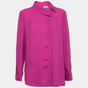 Pre Owned Armani Collezioni Purple Silk Asymmetric Collar Detailed Blouse M