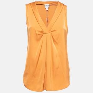 Armani Collezioni Orange Silk V-Neck Sleeveless Top S