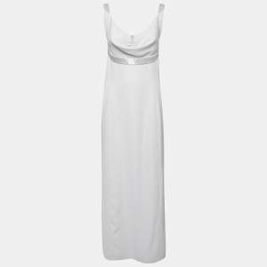 Pre Owned Armani Collezioni Grey Silk Beaded Embellished Cowl Neck Maxi Dress M