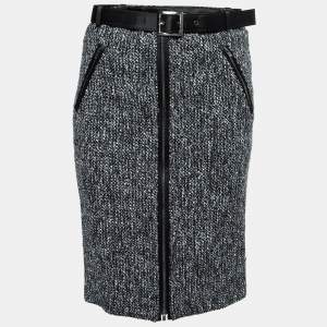 Pre Owned Armani Collezioni Black Monochrome Tweed Belted Skirt S