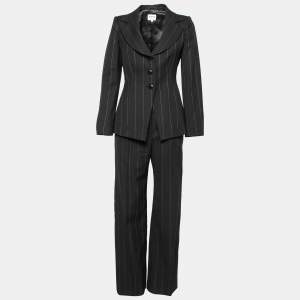 Armani Collezioni Charcoal Grey Pinstriped Wool Tailored Suit M