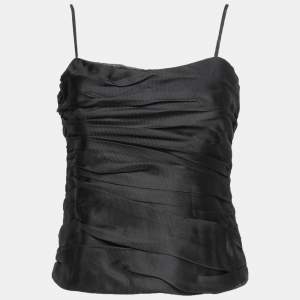 Armani Collezioni Black Textured Silk Gathered Camisole M