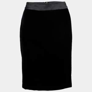Pre Owned Armani Collezioni Black Velvet Knee-Length Skirt M