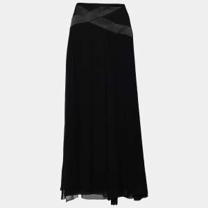 Pre Owned Armani Collezioni Black Silk Paneled Midi Skirt S