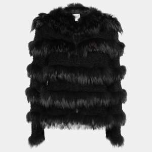 Pre Owned Armani Collezioni Black Fur & Tulle Bead Embellished Jacket L