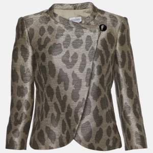 Pre Owned Armani Collezioni Beige Animal Printed Textured cotton Blazer S