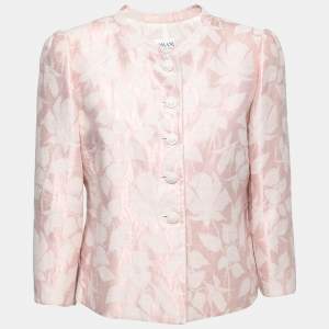 Pre Owned Armani Collezioni Pink Floral Jacquard Button Front Suit Jacket L