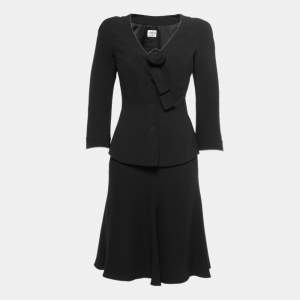 Armani Collezioni Black Silk Crepe Skirt Suit S