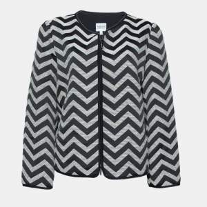 Pre Owned Armani Collezioni Black Zig Zag pattern Zip Front Jacket L