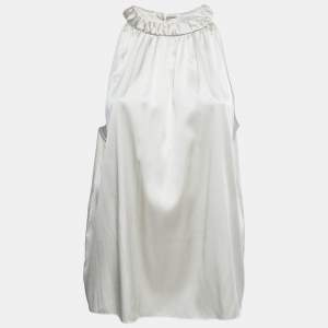Armani Collezioni Silver Satin Silk Sleeveless Top XL
