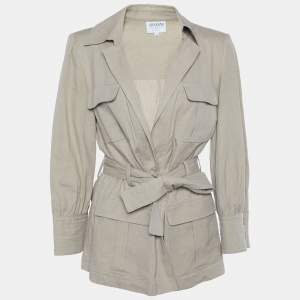 Pre Owned Armani Collezioni Beige Linen & Cotton Belted Short Coat L