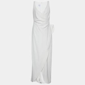 Armani Collezioni White Crepe Draped Sleeveless Faux Wrap Maxi Dress M