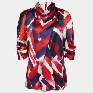 Armani Collezioni Multicolor Printed Silk Draped Top L