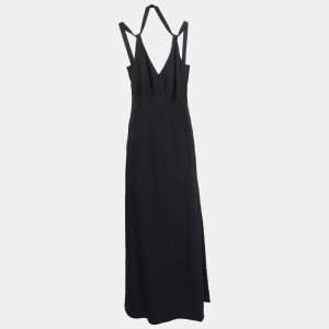 Armani Collezioni Black Crepe V-Neck Sleeveless Maxi Dress S