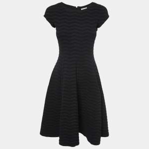 Armani Collezioni Black Patterned Knit Midi Dress M