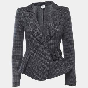 Pre Owned Armani Collezioni Charcoal Grey Patterned Wool Blend Blazer M