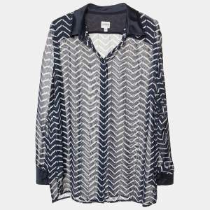 Armani Collezioni Navy Blue Printed Silk Blend Shirt L