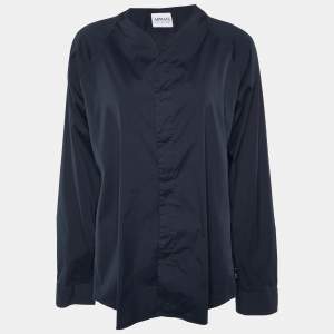 Armani Collezioni Navy Blue Cotton Collarless Shirt XL