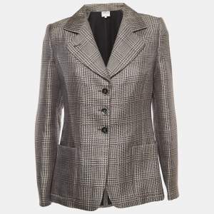 Pre Owned Armani Collezioni Grey Checked Wool Blend Blazer S