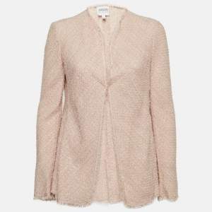 Armani Collezioni Pink Tweed Raw Edge Detail Cardigan L