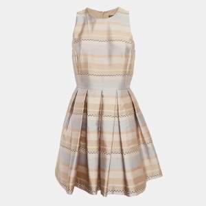 Armani Exchange Beige Stripe Crepe Pleated Mini Dress M